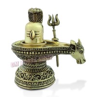 Designer Shivling with Nandi Mukh Yonibase in Brass -  Size: 2.5 x 2.25 inches
