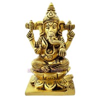 Vinayak Ganesh Sculpture in Brass - Size: 4.25 x 2.5 x 2 inch