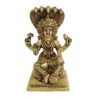 Lord Vishnu Sitting on Shresh Nag Idol in Brass - 5.8 Inch