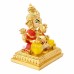 Chaturbhuj Dhari Ganesha Idol in 24Kt Gold Plated with Multi Colored (Size_3x2.5x1.75 Inches)
