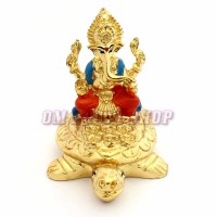 Ganesh ji Sitting on Kurma Tortoise in 24Kt Gold Plated with Multi Colored (Size_3x2.25x3 Inches)