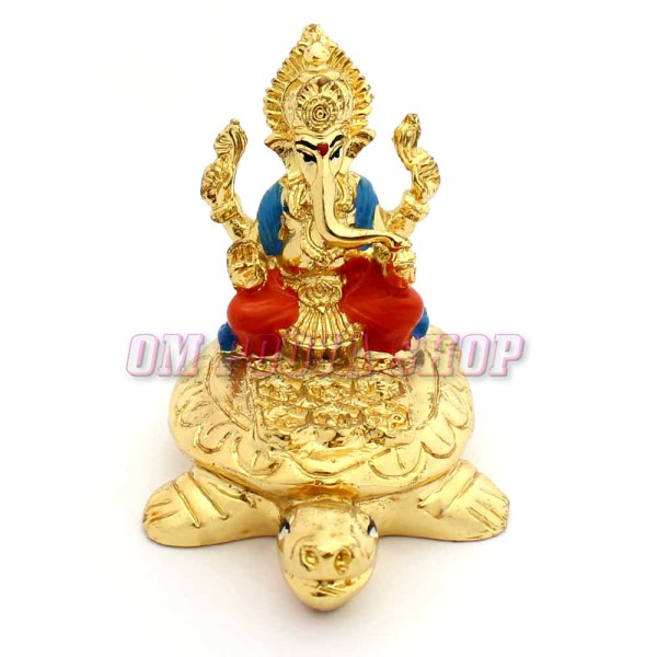 Ganesh ji Sitting on Kurma Tortoise in 24Kt Gold Plated with Multi Colored (Size_3x2.25x3 Inches)