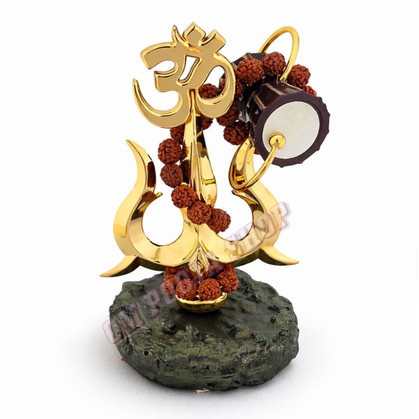 Mahadevs Sacred Om Trishul with Damru & Rudraksha Showpiece