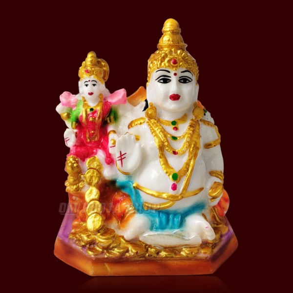 Marble Kuber And Lakshmi Idol - Size: 3.75 x 3 x 2 inches