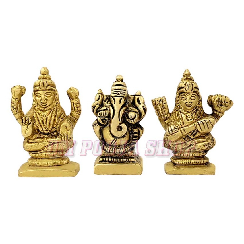 Lakshmi Ganesha & Saraswati Small Statue in Brass