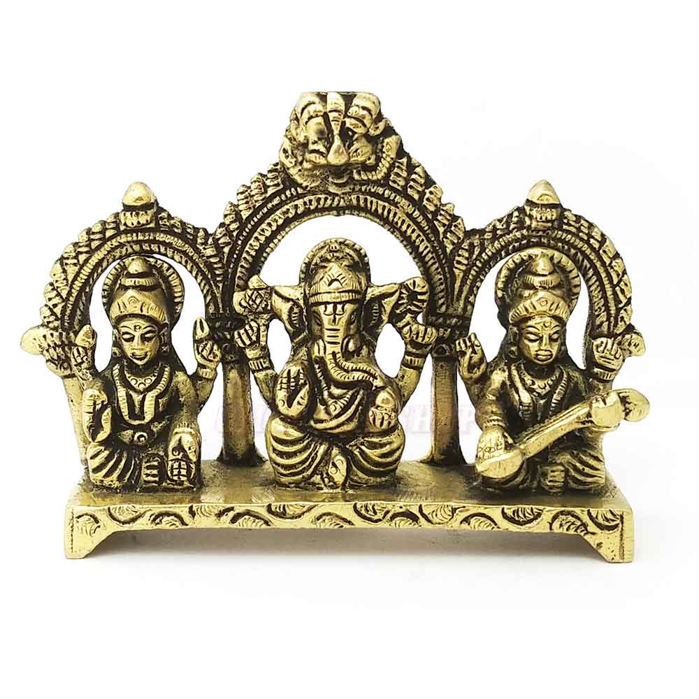 Lord Ganesha Laxmi Lakshmi Saraswati Antique Idol Statue Om Hindu God Blessed Om 