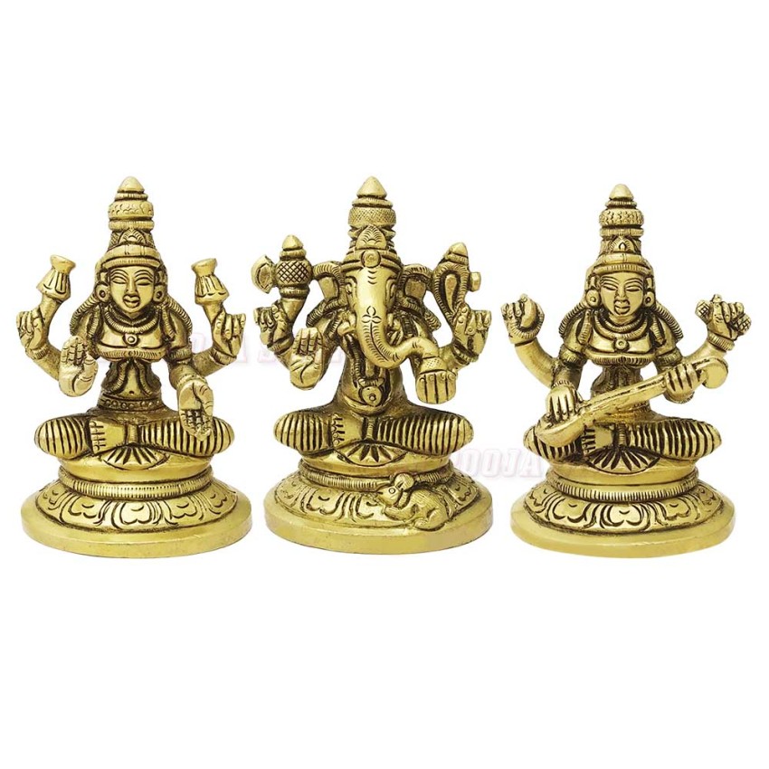 Laxmi Ganesh Saraswati Sculpture Set in Brass
