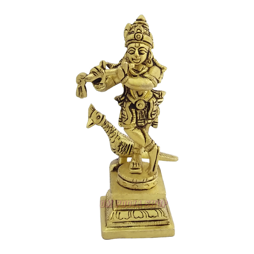 999Store Brass Idol Murlidhar Krishna Brass005 Brass_7.4 x 3.5 Inch _Golden_ 1.19 kg 