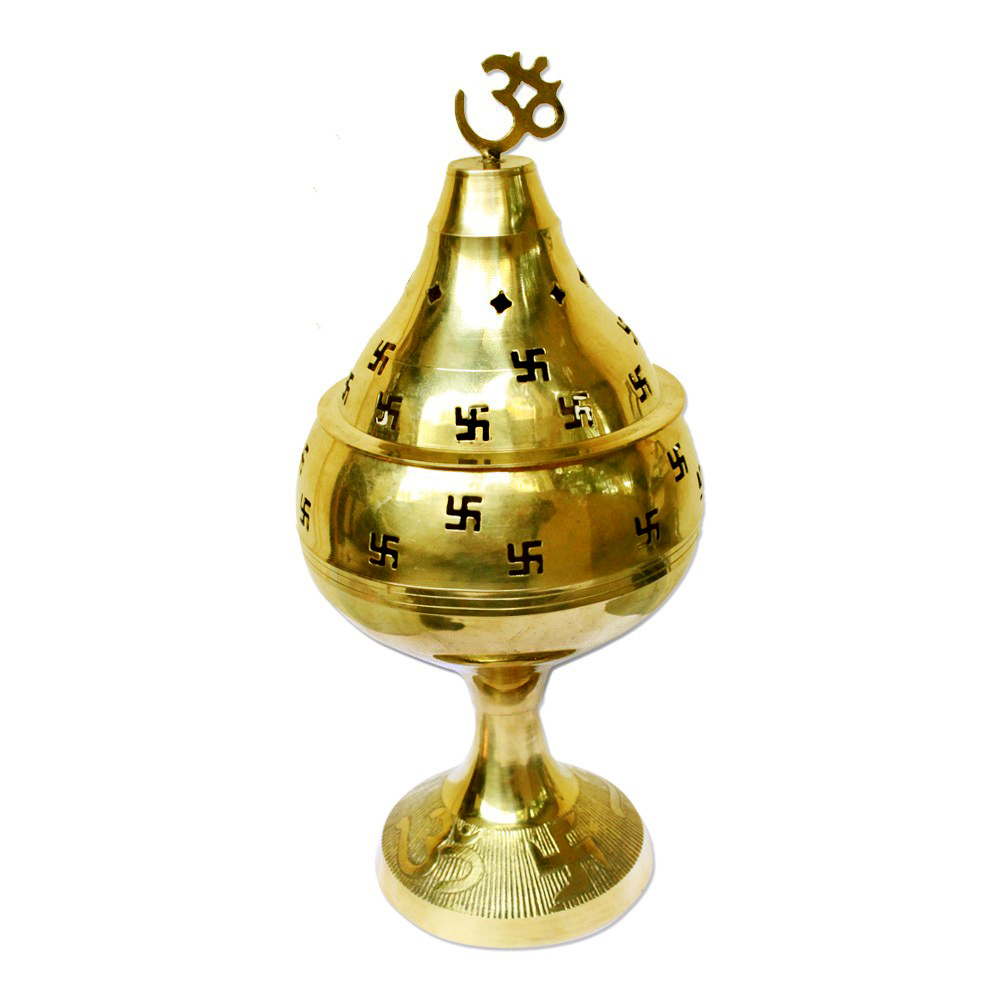Hindu Puja Messing Handgefertigt Öl Lampe Akhand Jyot Diya Deepak-Om Hakenkreuz 