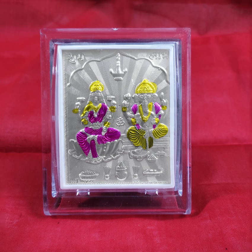 Colored Lakshmi Ganesh Silver Foil Photo With Acrylic Frame