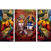 Krishna Radha Spiritual Love Wall Decor Set in Wooden Photo Frame