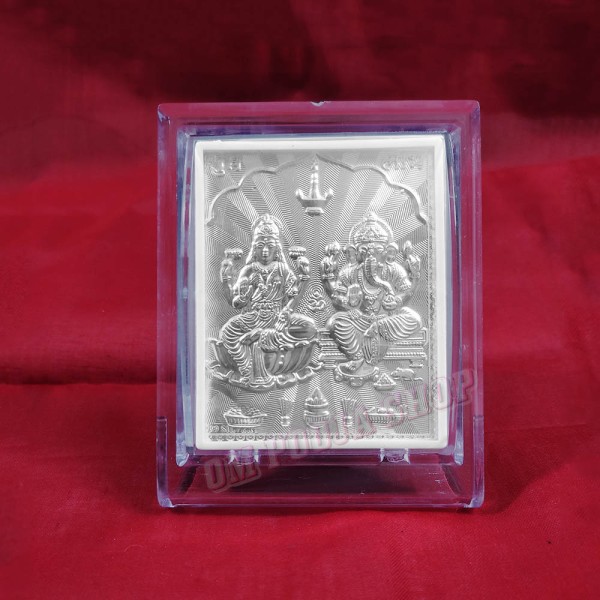 Lakshmi Ganesh Silver Foil Photo With Acrylic Frame