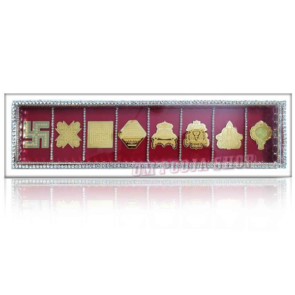 Vastu Ashtamangala Symbols Wall Hanging Frame - Shanku Chakra Swastik for Home & Office - 3.25 x 11.5 Inch