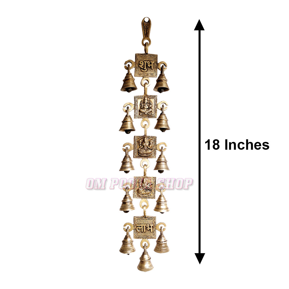 Lakshmi Ganesh,Shubh & Labh Brass Beautiful Wall Hanging with 9 Bells-Free Ship 