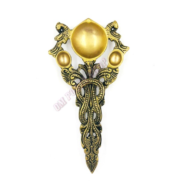 Peacock Designer Kapoor Aarti Diya in Brass