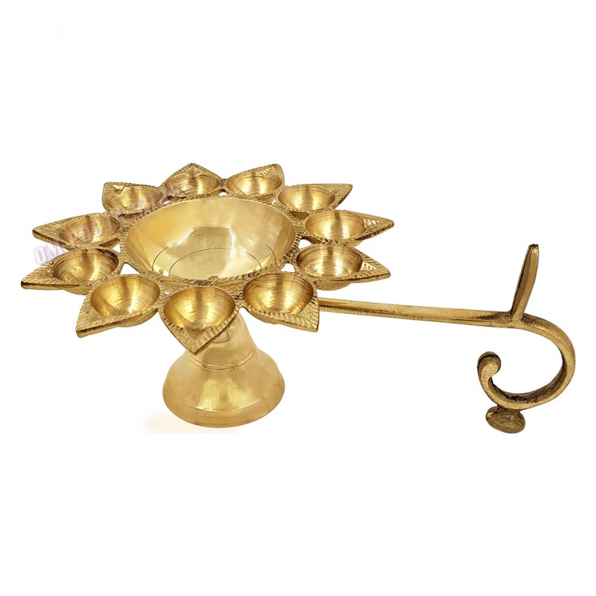 Eleven Diya Aarti with Handle in Brass
