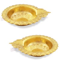 Flower Design Light Brass Diya set of 2