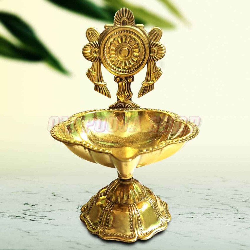 Sacred Chakra Design Brass Diya for Home Temple & Pooja