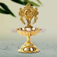 Sacred Shankh Design Brass Diya for Home Temple & Pooja