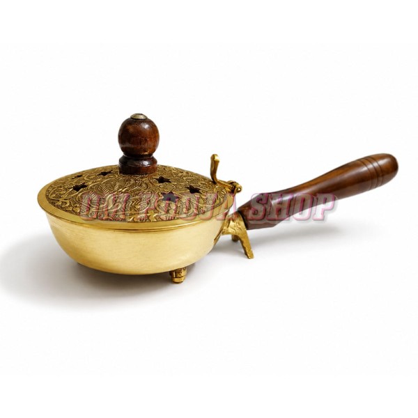 Sugandh Brass Dhoop Dhani with Wooden Handle