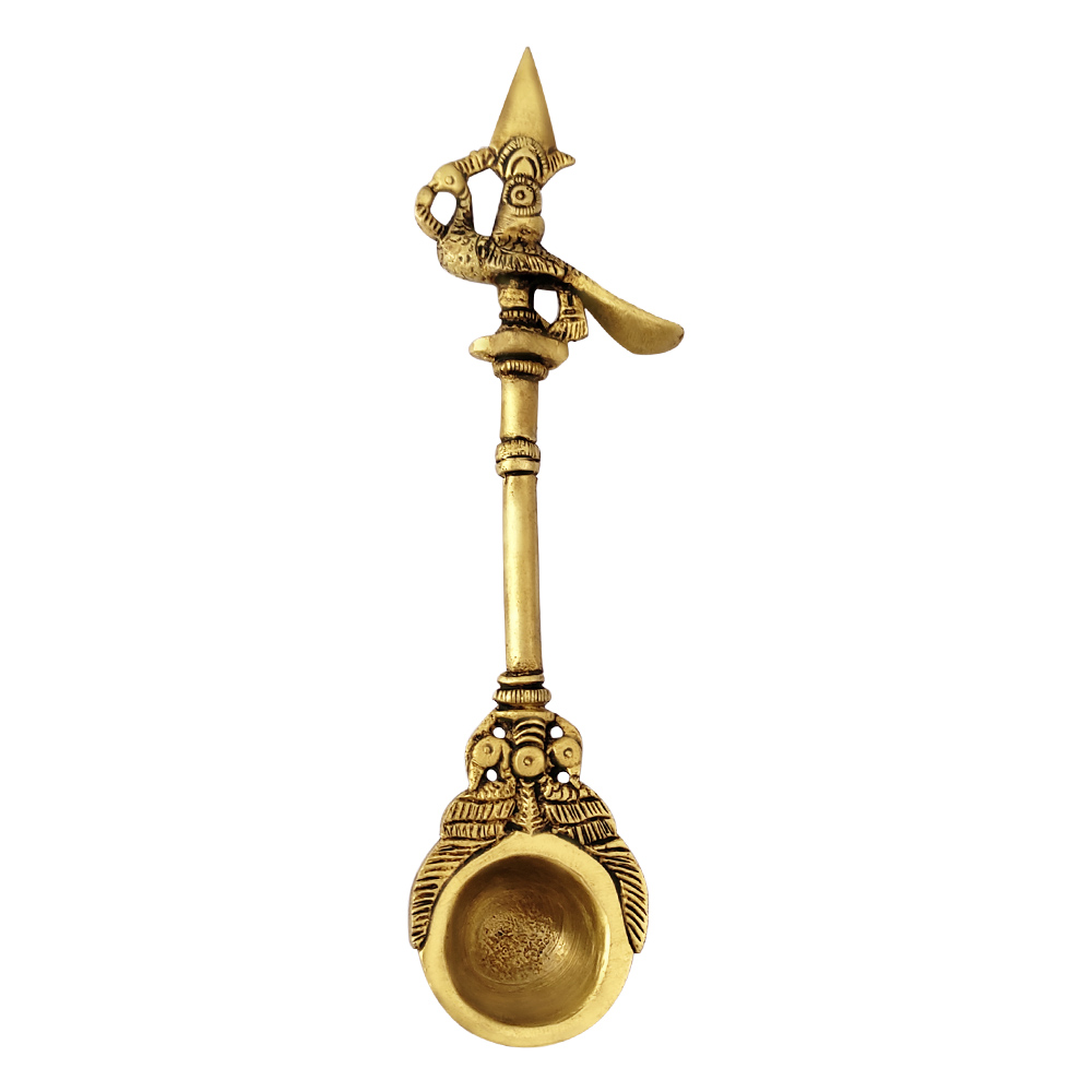 Murugan Vel Peacock Puja Spoon In Brass online USA UK