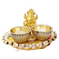 Ganpati Haldi Kumkum Container with Round Design (Size: 1.5x3.75x3.75 inches)