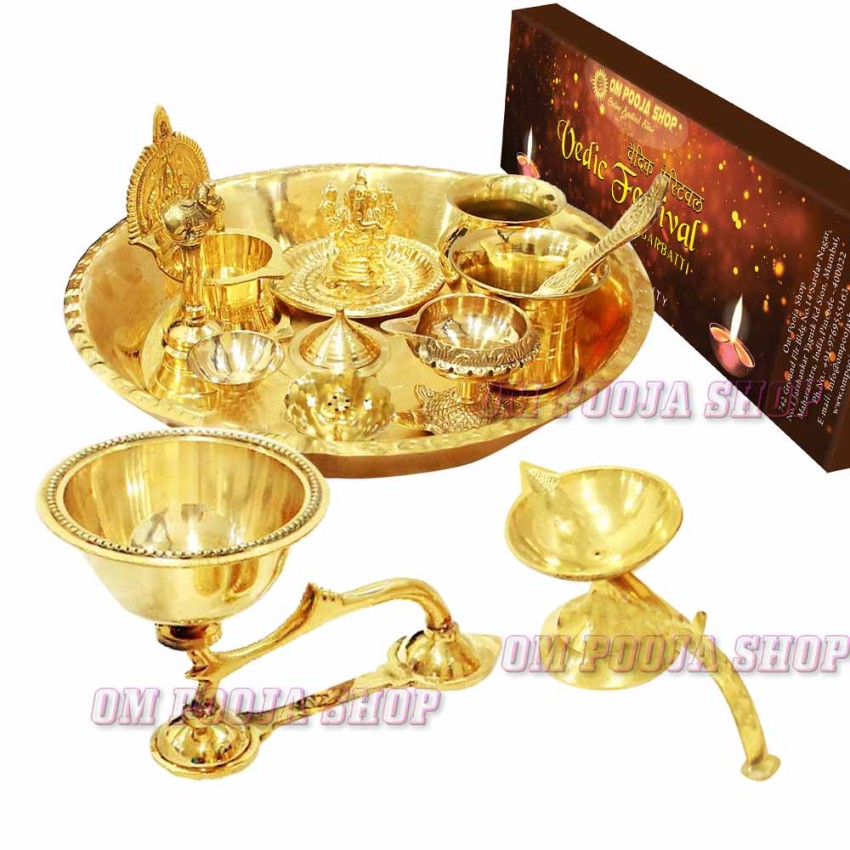 Pooja Thali in Brass (Golden) with Vedic Festival Natural Agarbatti