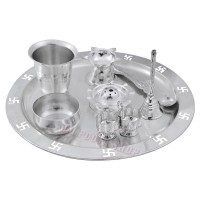 German Silver Shubh Swastik Puja Thali Set