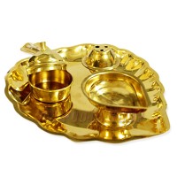 Brass Deep Thali Leaf shaped
