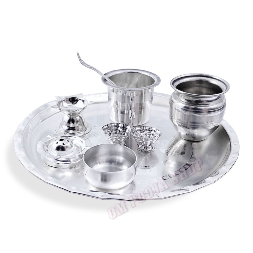 German Silver Shubh Labh Deepawali Puja Thali Set