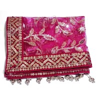 Devi Ki Chunari With Floral Embroidery Rani Color - Size: 11 x 14 inches