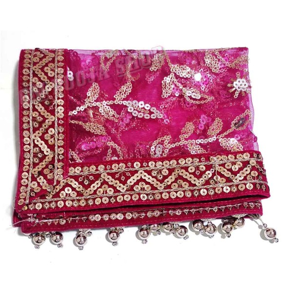 Devi Ki Chunari With Floral Embroidery Rani Color - Size: 11 x 14 inches
