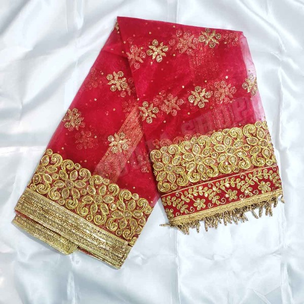 Regal Red Bridal Embroidered Net Chunri