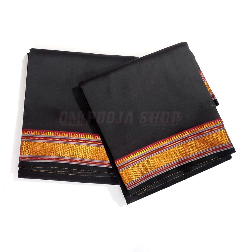 Black Dhoti with Shawl in Silk with Golden Border