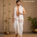 Classic White & Gold Readymade Dhoti Angavastra - Free Size Classic White & Gold Readymade Dhoti Angavastra - Free Size
