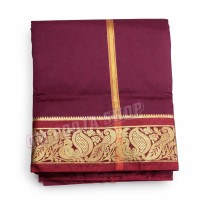 Royal Deep Purple Silk Dhoti & Angavastram Set with Gold Border