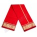 Divine Red Silk Dhoti-Angavastram with Peacock Zari Design