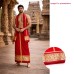 Divine Red Silk Dhoti-Angavastram with Peacock Zari Design