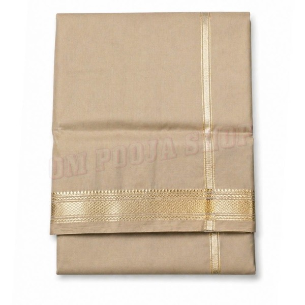 Royal Khaki Silk Dhoti & Angavastram Set with Golden Border