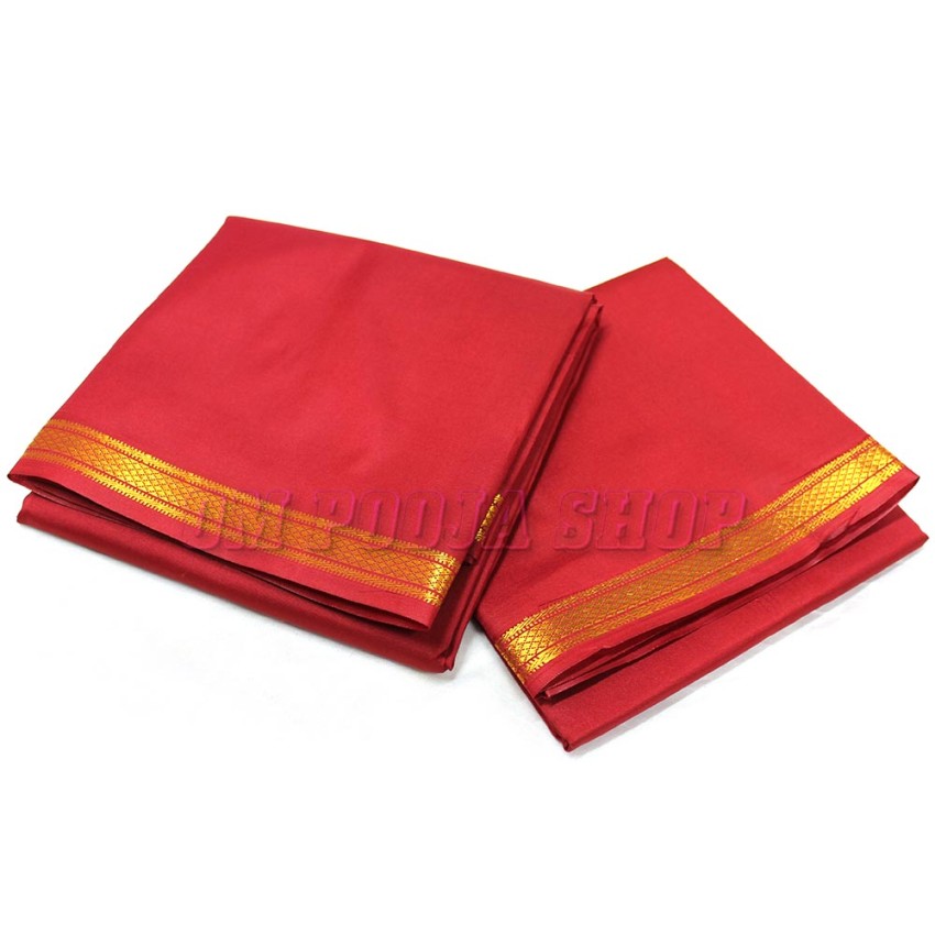 Maroon Color Pooja Dhoti With Angavastram in Silk