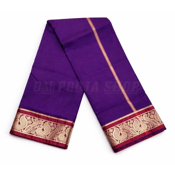 Purple Color Dhoti With Shawl in Silk with Golden Border