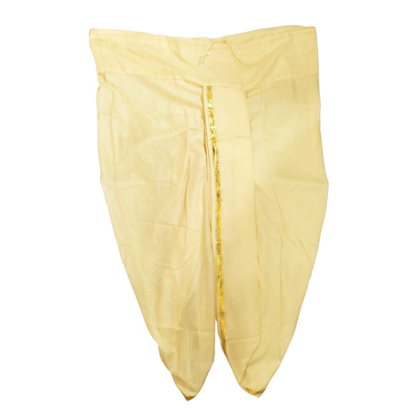 Ready to Wear Silk Dhoti with Golden Border - Cream Color - Free Size