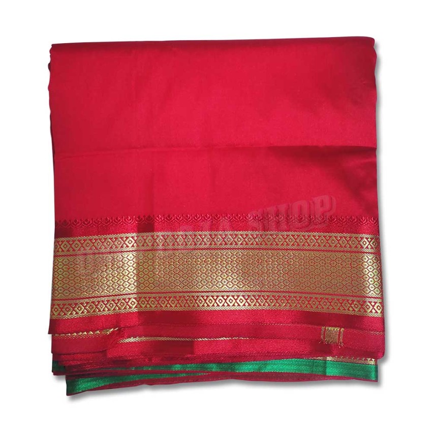 Red Dhoti With Shawl - Silk Golden Border