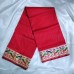 Traditional Red Dhoti with Peacock Border and Attached Matching Shawl