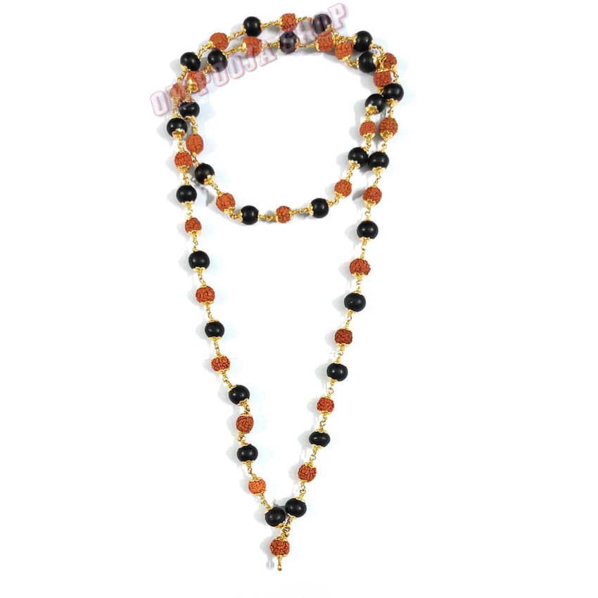 Divine Rudraksha & Karungali Mala 54 Beads with Brass Caps