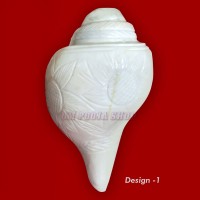 Religious Flower Carving Natural Pooja Blowing Shankh