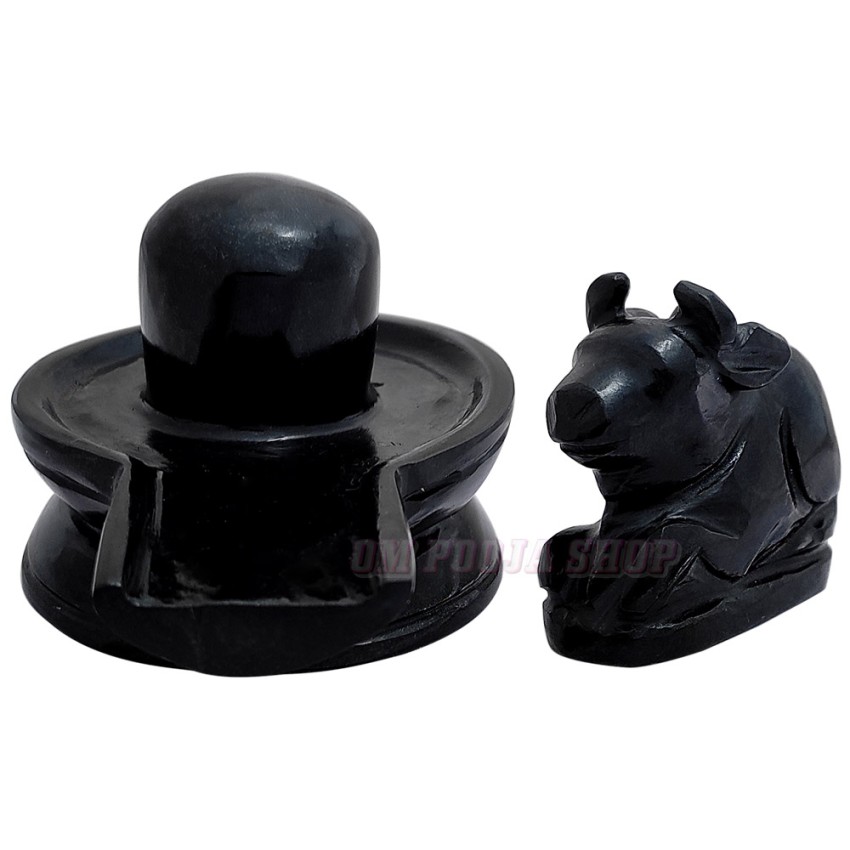 Black Agate Stone Shivlingam with Nandi Idol Set - 305 Gms (Size: 2x3.5x2.5 inch)