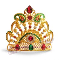 Golden Crown Mukut with Multi Color Stone - Size- 4.25 x 4.5 inches