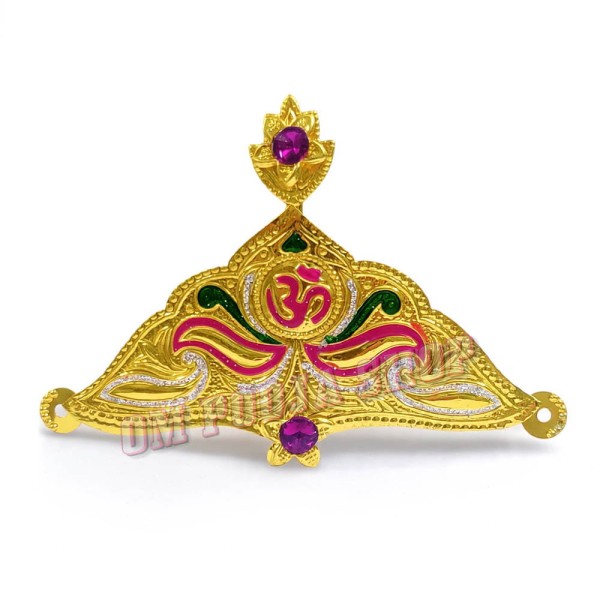 Golden Mukut with Om & Lotus Design for God Idol - Size 4.25 x 3 Inches