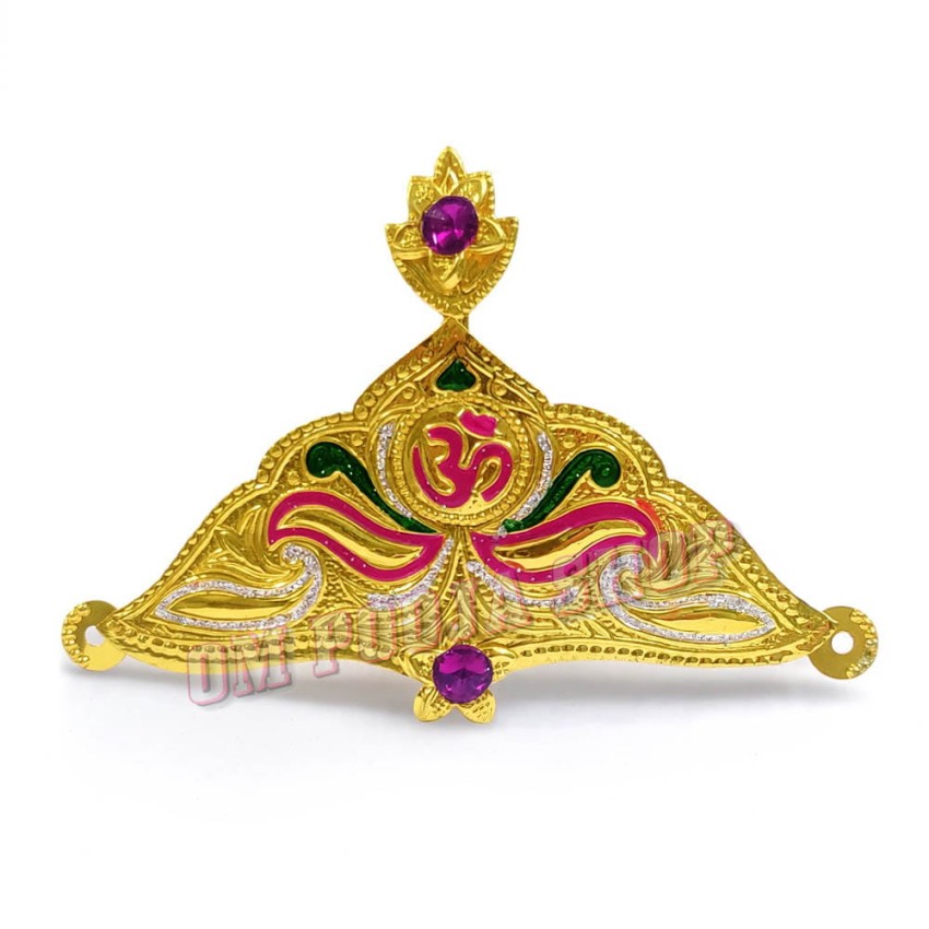 Golden Mukut with Om & Lotus Design for God Idol - Size 4.25 x 3 Inches